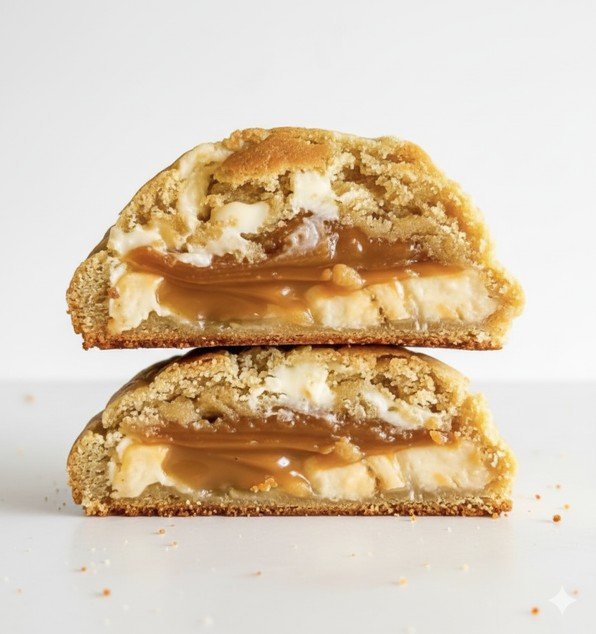 Cookie recheado com doce de leite caseiro e banana